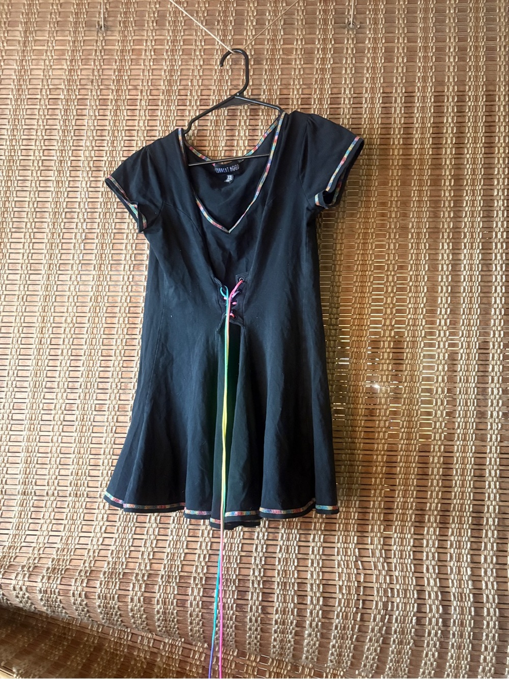 Dolls Kill Black Mini Dress with Rainbow Trim